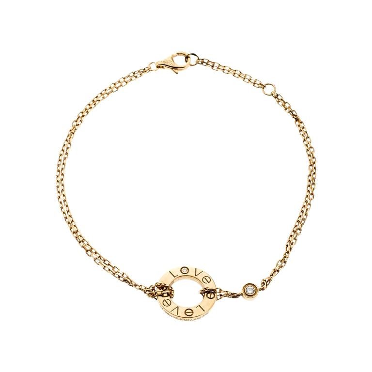 Cartier Love Diamond 18k Yellow Gold Chain Bracelet For Sale at 1stDibs