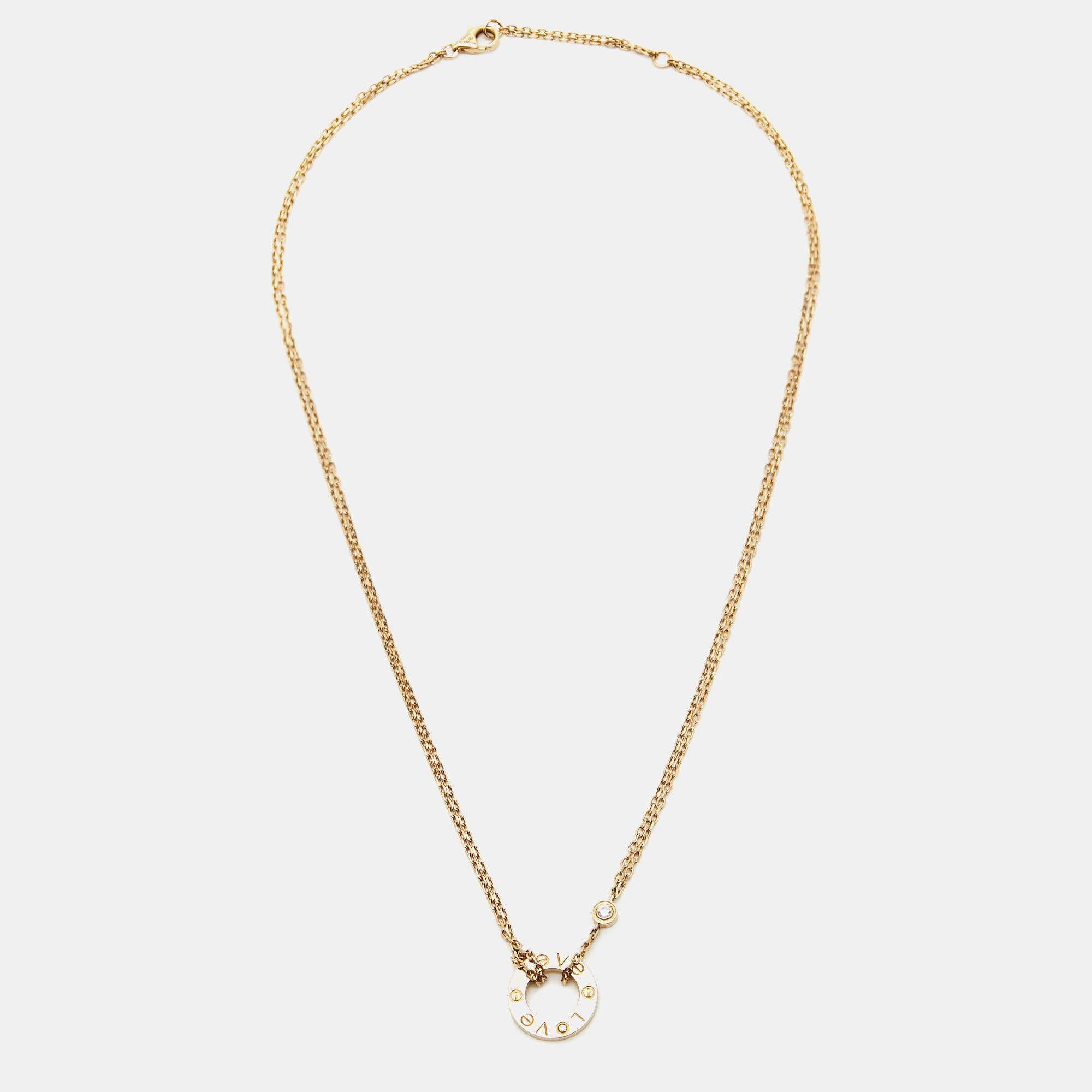 Cartier Love Diamond 18k Yellow Gold Necklace For Sale 1