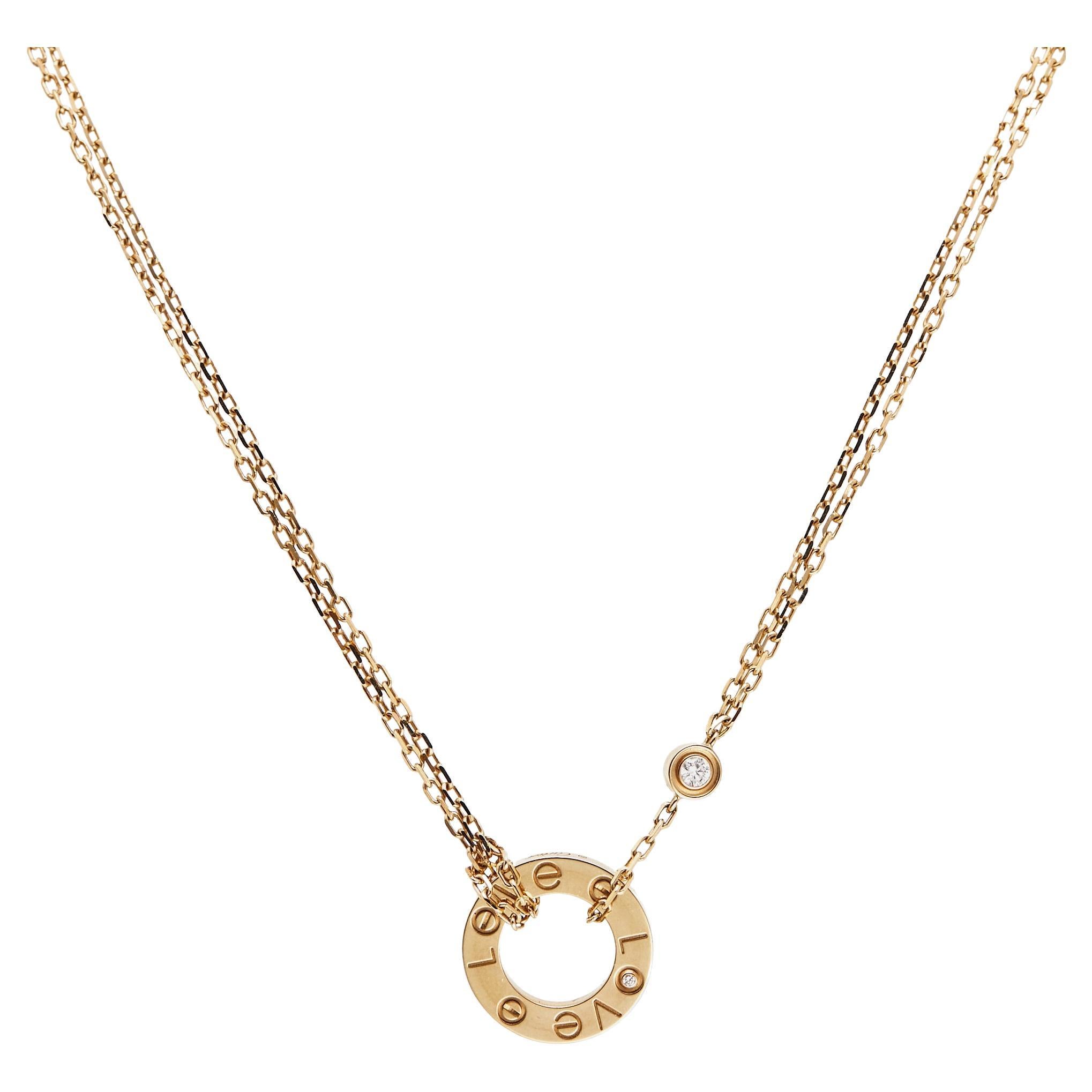 Cartier Love Diamond 18k Yellow Gold Necklace For Sale