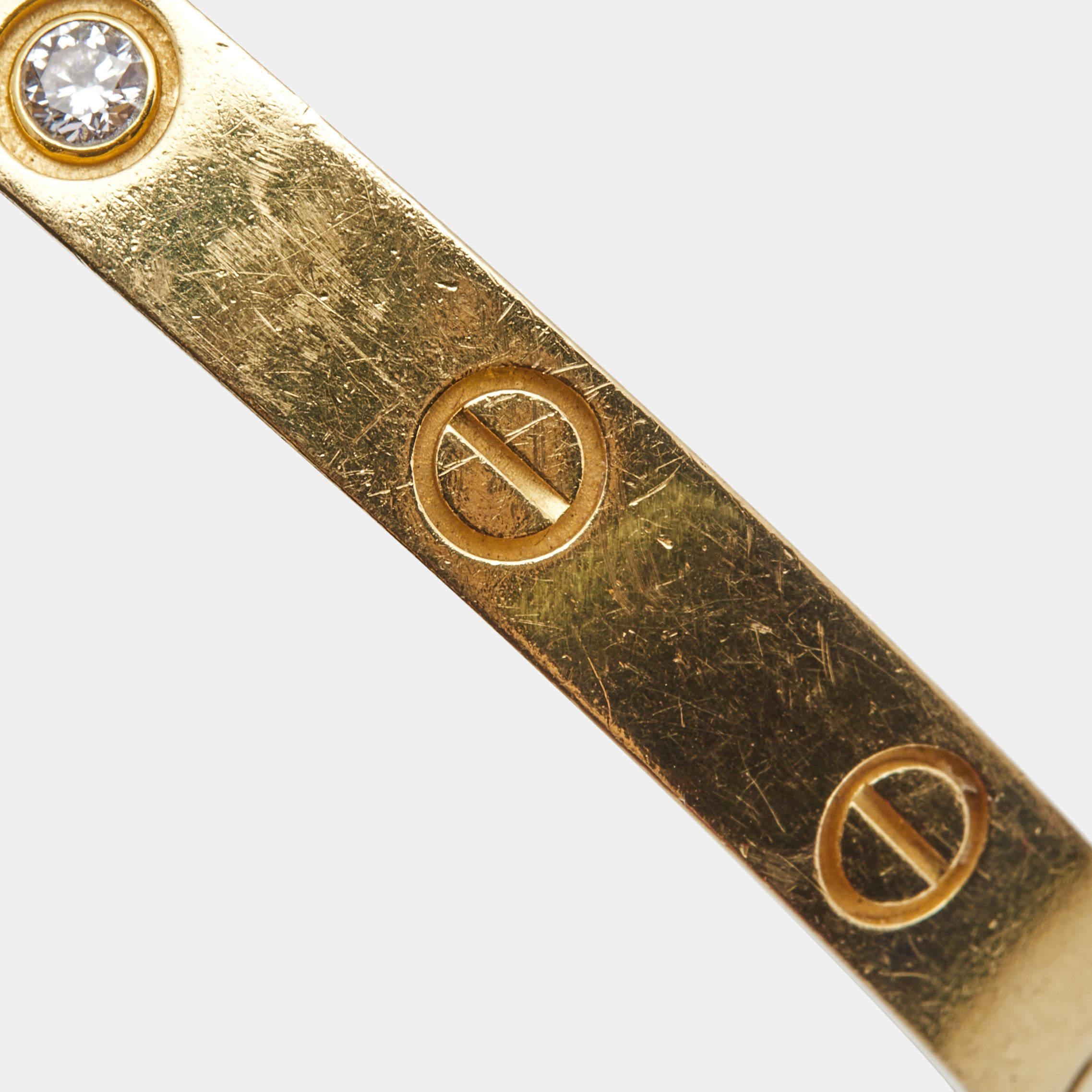 Cartier Love Diamond 18k Yellow Gold Open Cuff Bracelet 17 In Fair Condition In Dubai, Al Qouz 2