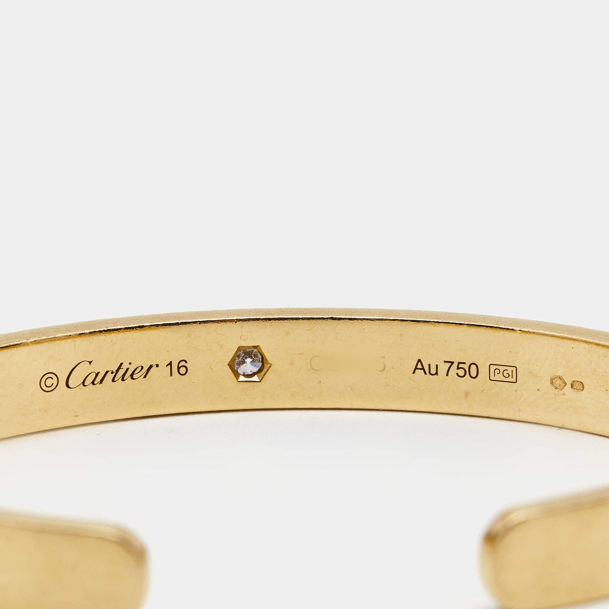 Cartier Love Diamond 18k Yellow Gold Open Cuff Bracelet 17 2
