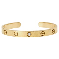 Cartier Love Diamond 18k Yellow Gold Open Cuff Bracelet 17