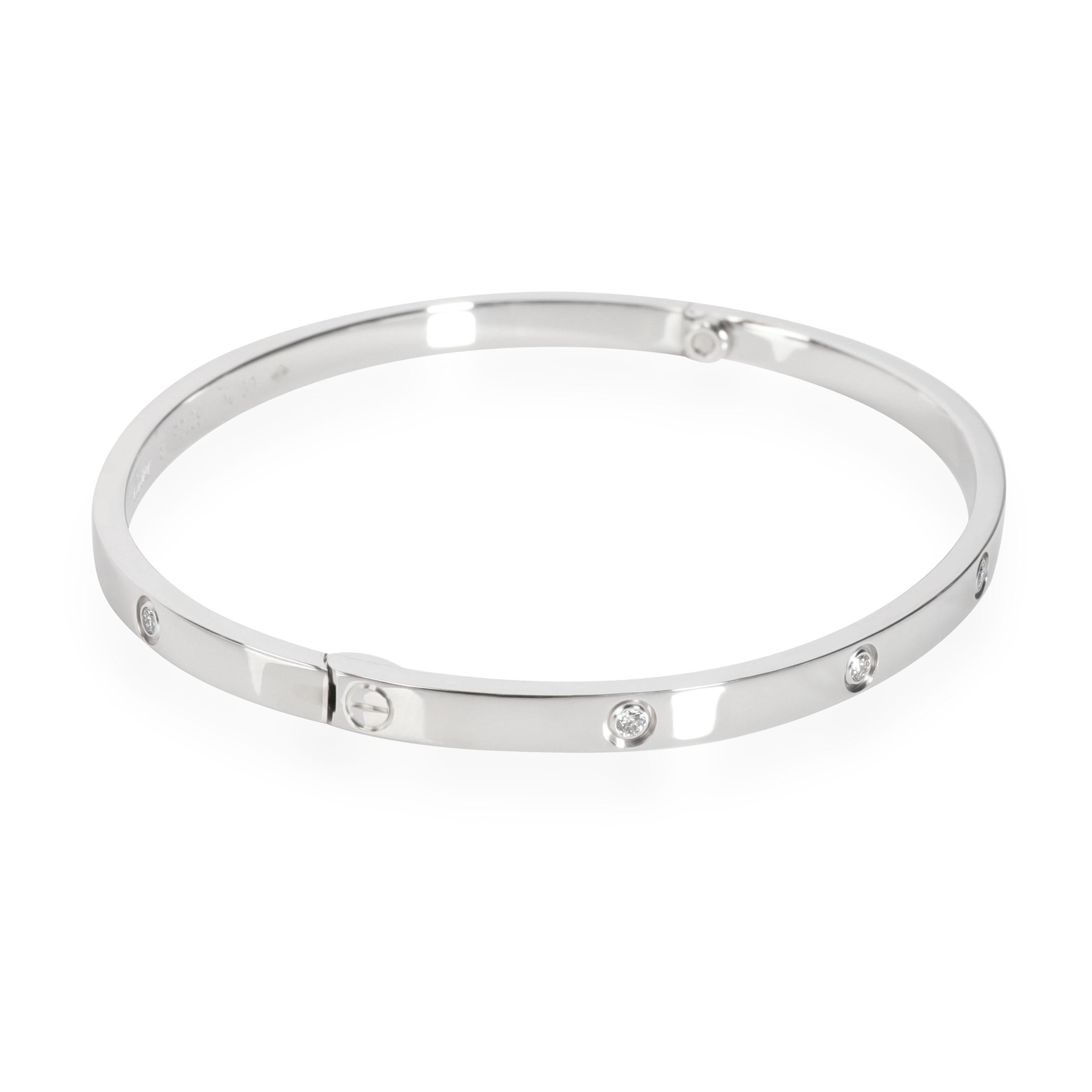 pre-owned cartier love diamond bracelet in 18k white gold 0.21 ctw in white