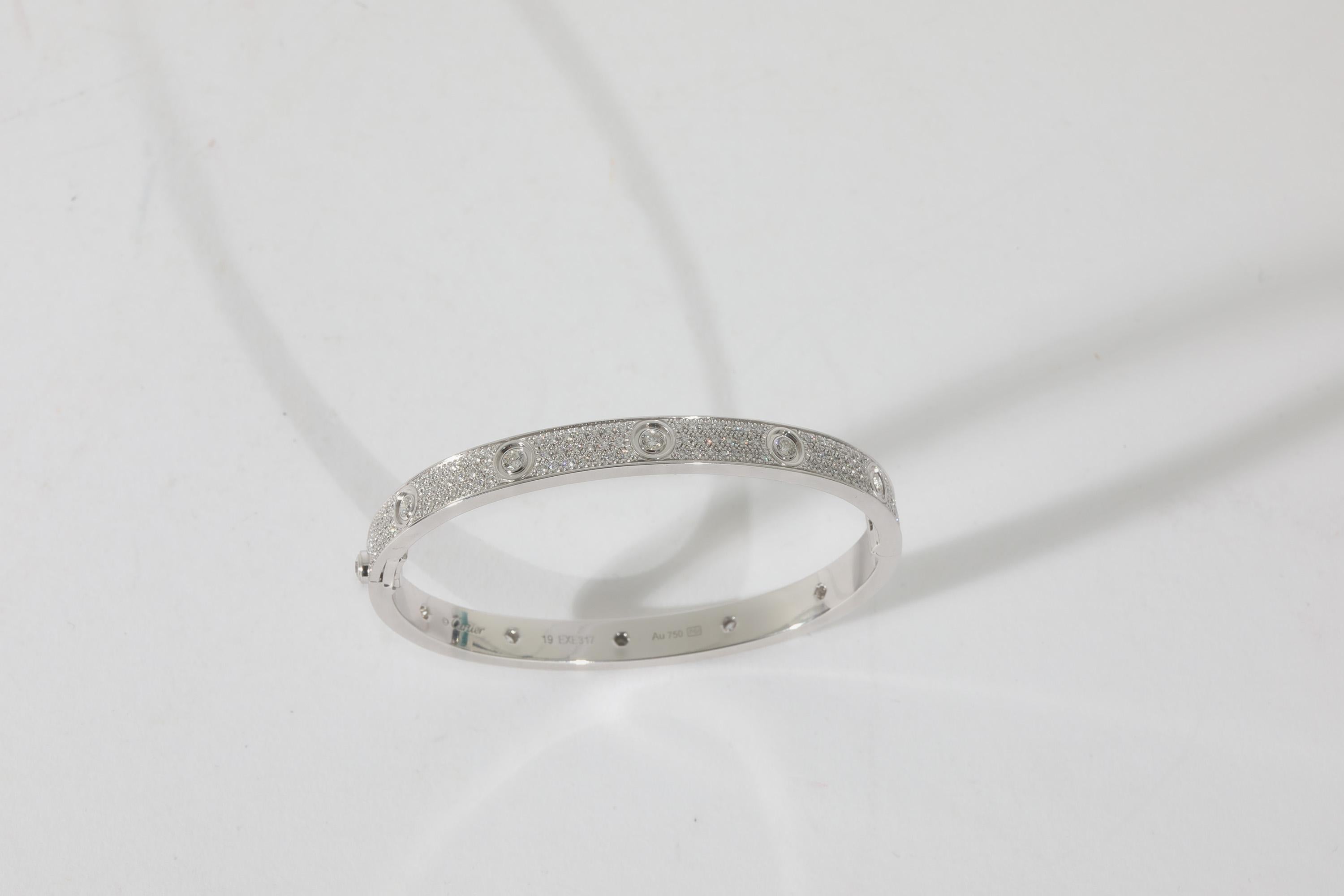 Cartier Love Diamond Bracelet in 18k White Gold 3.15 Ctw In Excellent Condition In New York, NY