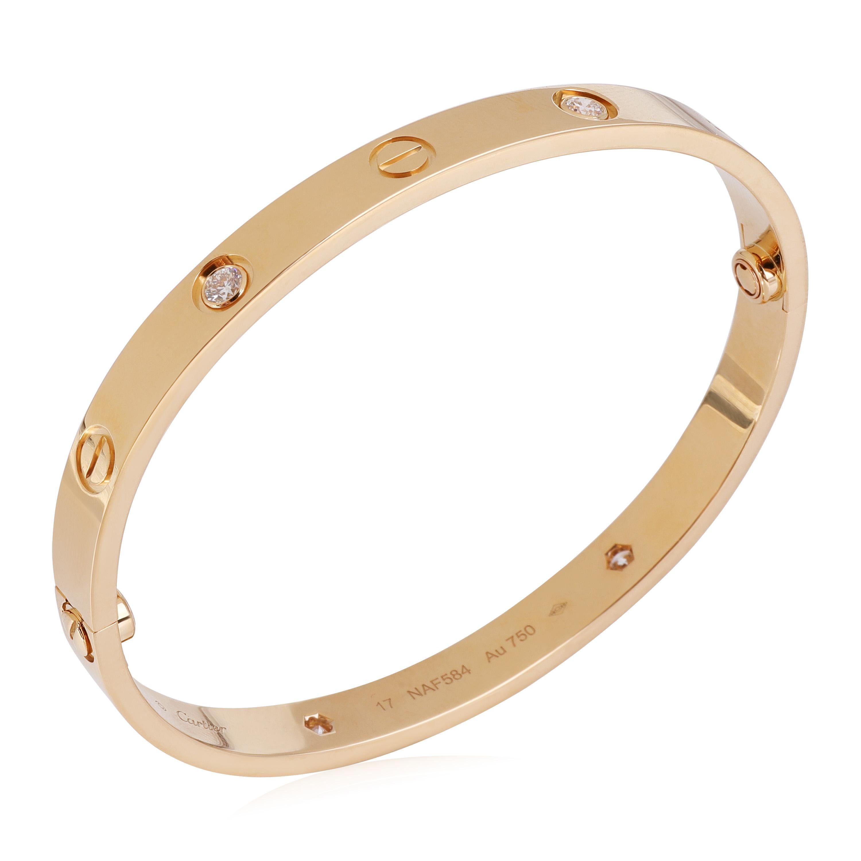 Cartier LOVE Diamond Bracelet in 18k Yellow Gold (Size 17)

PRIMARY DETAILS
SKU: 117316
Listing Title: Cartier LOVE Diamond Bracelet in 18k Yellow Gold (Size 17)
Condition Description: Retails for 11100 USD. In excellent condition. Size 17. Comes