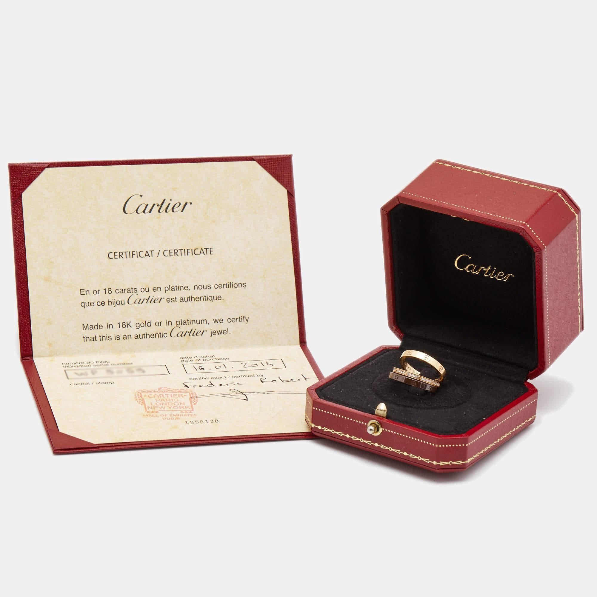 Women's Cartier Love Diamond Ceramic 18k Rose Gold 3 Ring Set Size 52