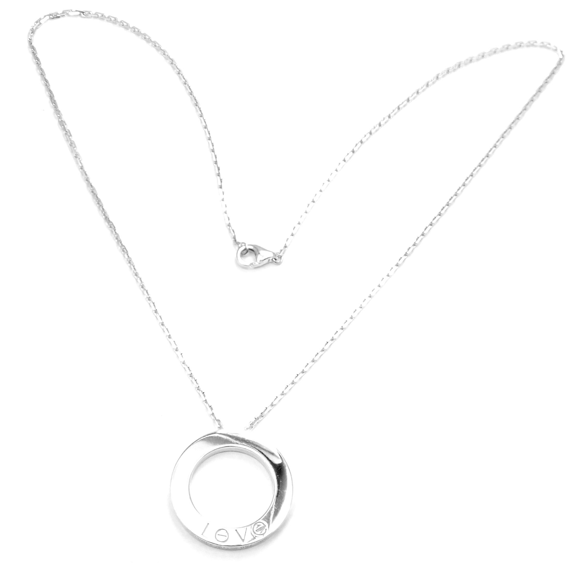 Women's or Men's Cartier Love Diamond Circle Pendant White Gold Necklace