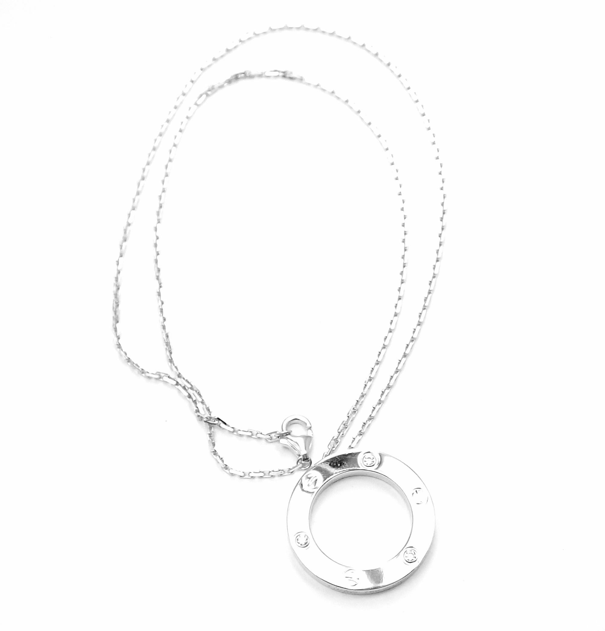 Cartier Love Diamond Circle Pendant White Gold Necklace 1