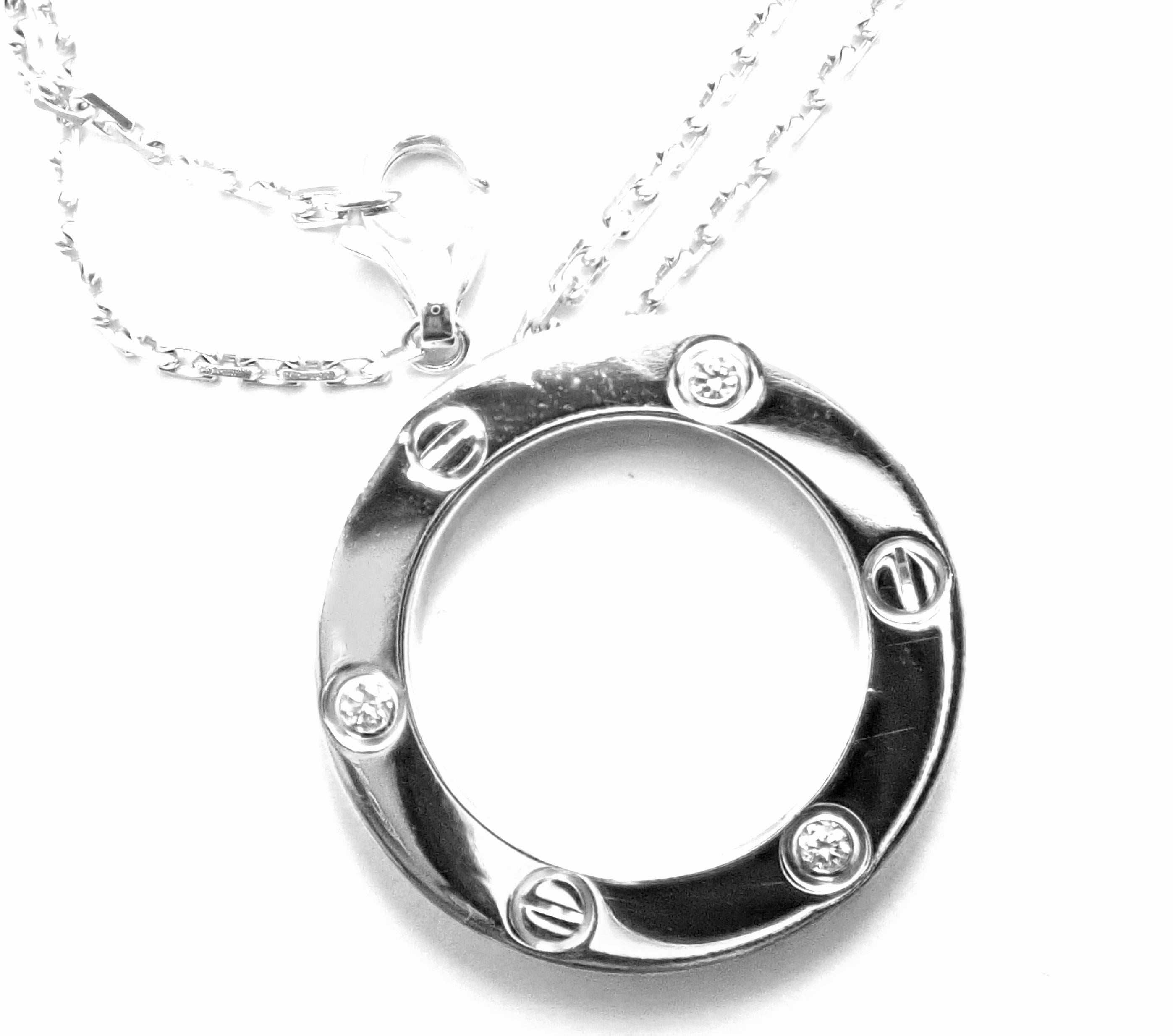 Cartier Love Diamond Circle Pendant White Gold Necklace 2