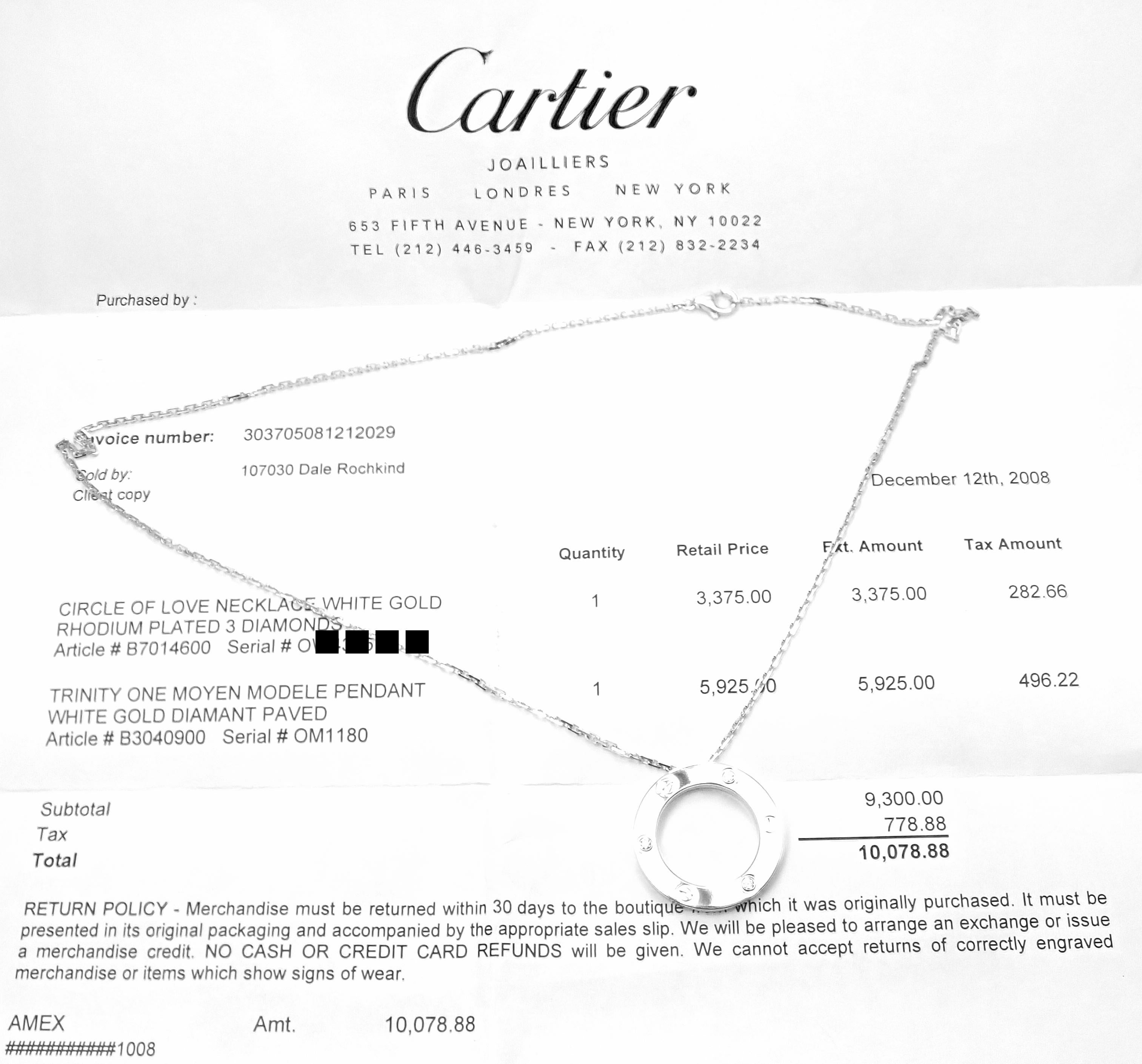 Cartier Love Diamond Circle Pendant White Gold Necklace 3