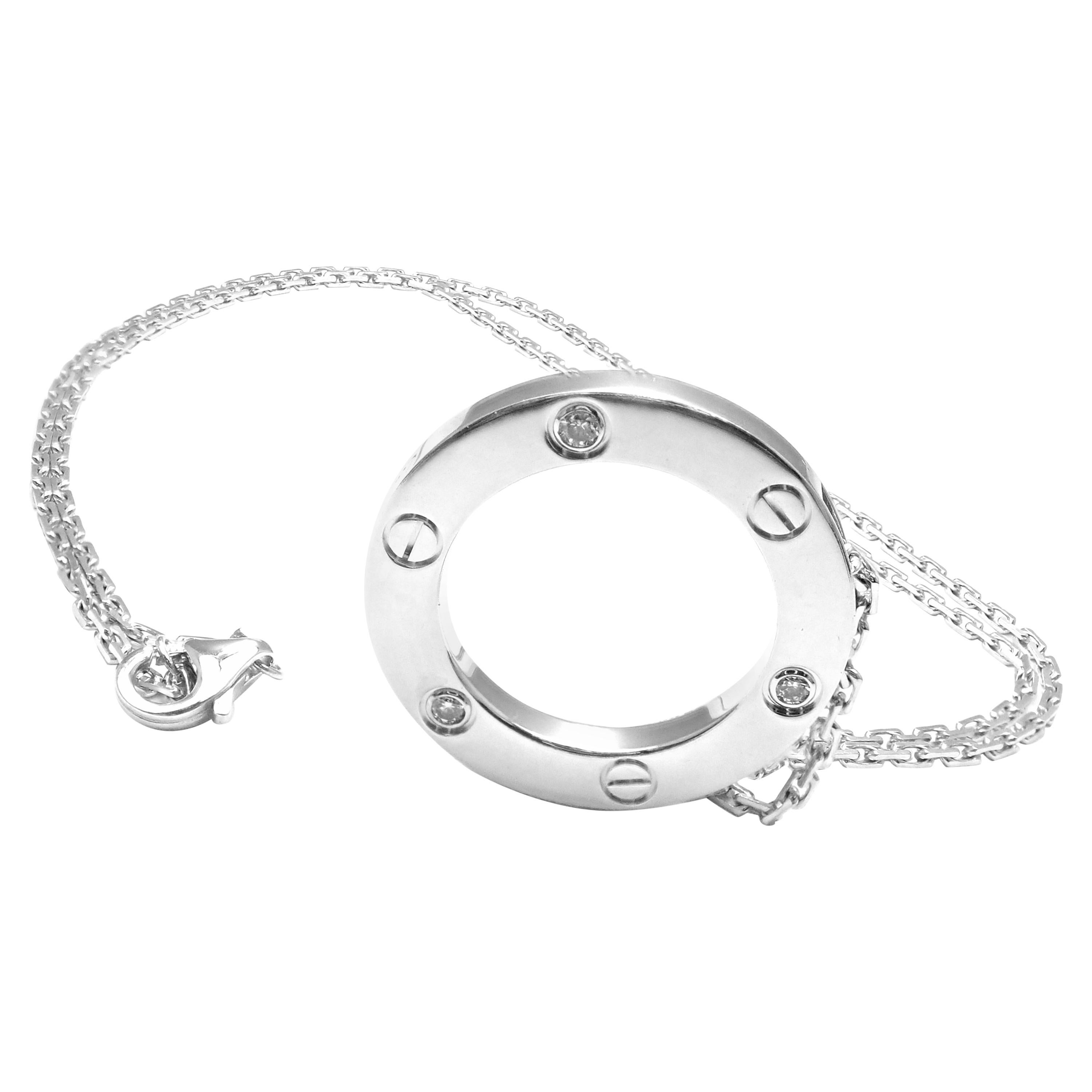 Cartier Love Diamond Circle Pendant White Gold Necklace