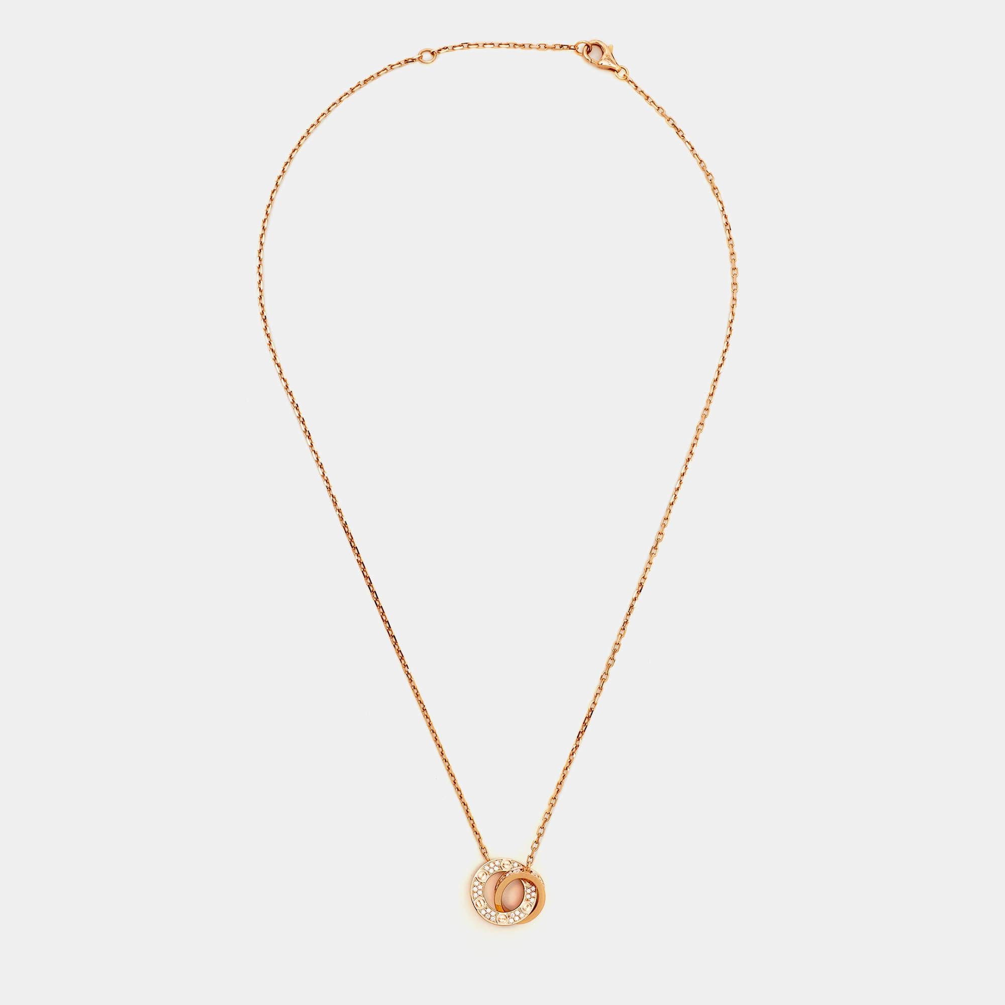 Women's Cartier Love Diamond Interlocking Loops 18k Rose Gold Necklace