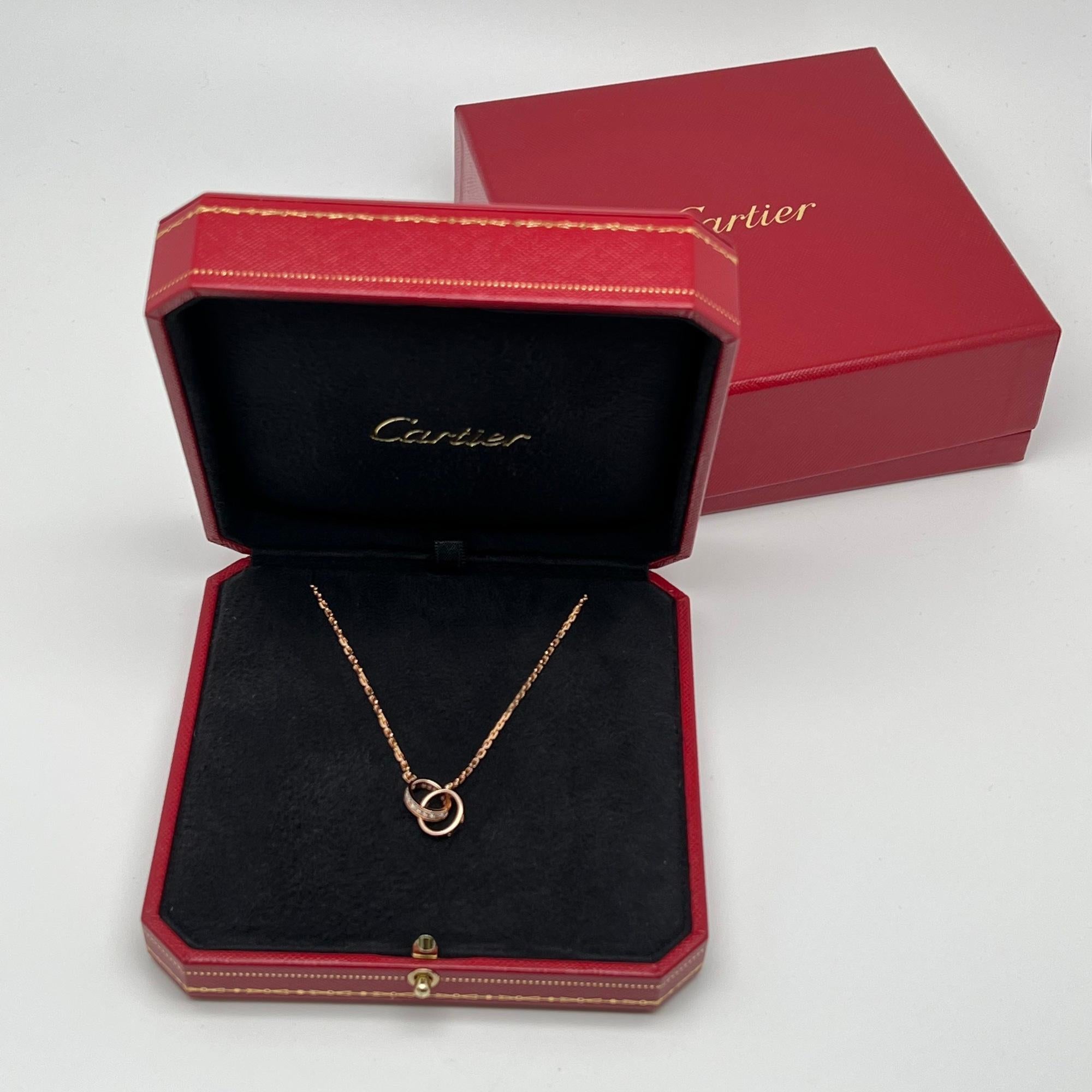 Cartier Love Diamond Necklace 18K Rose Gold 0.22Cttw In Excellent Condition In New York, NY
