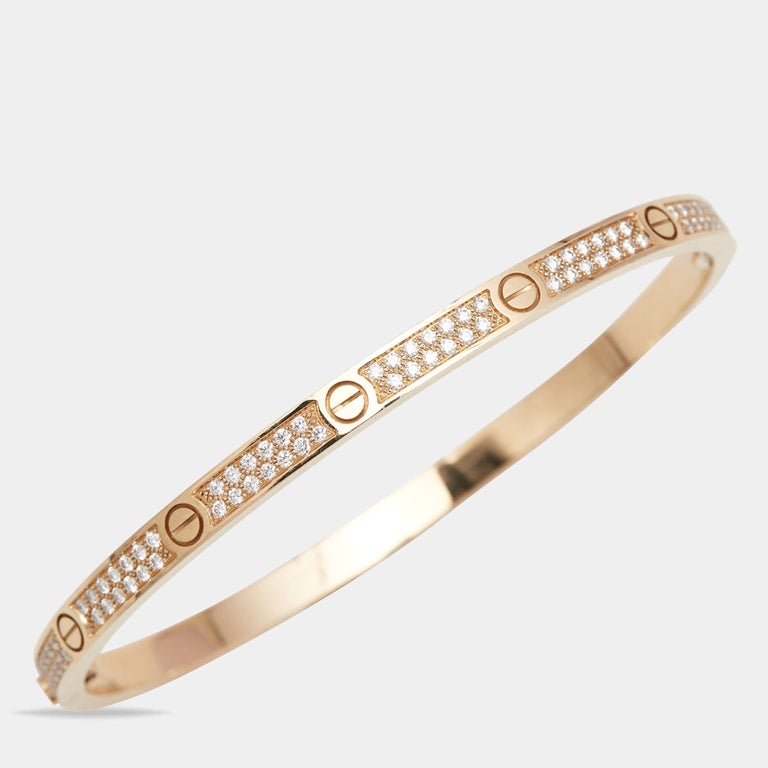 Cartier Love Diamond Pave 18k Rose Gold Bracelet 16 For Sale at 1stDibs