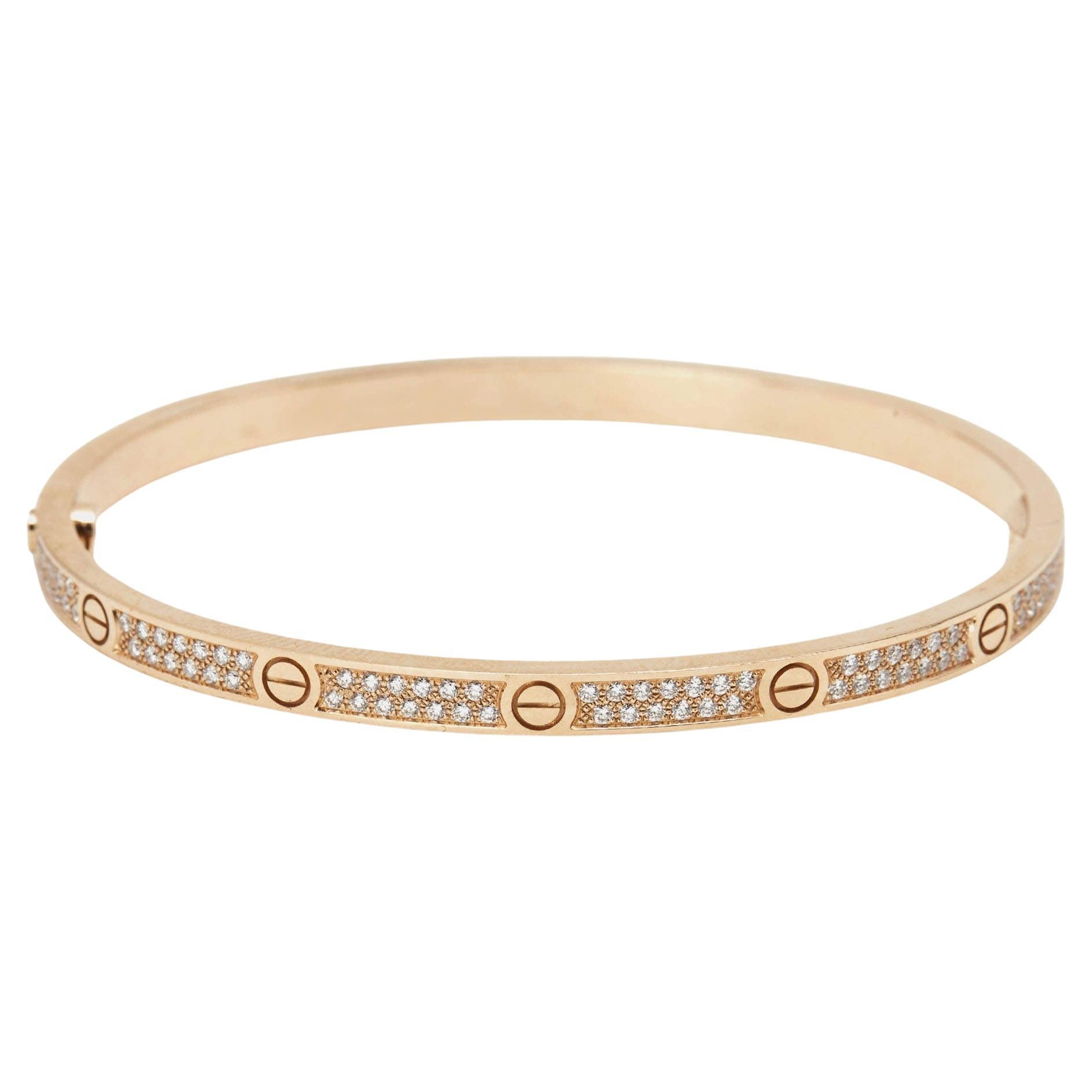 Cartier Rose Gold Full Pave Diamond Love Bracelet Size 16 N6036916 at ...