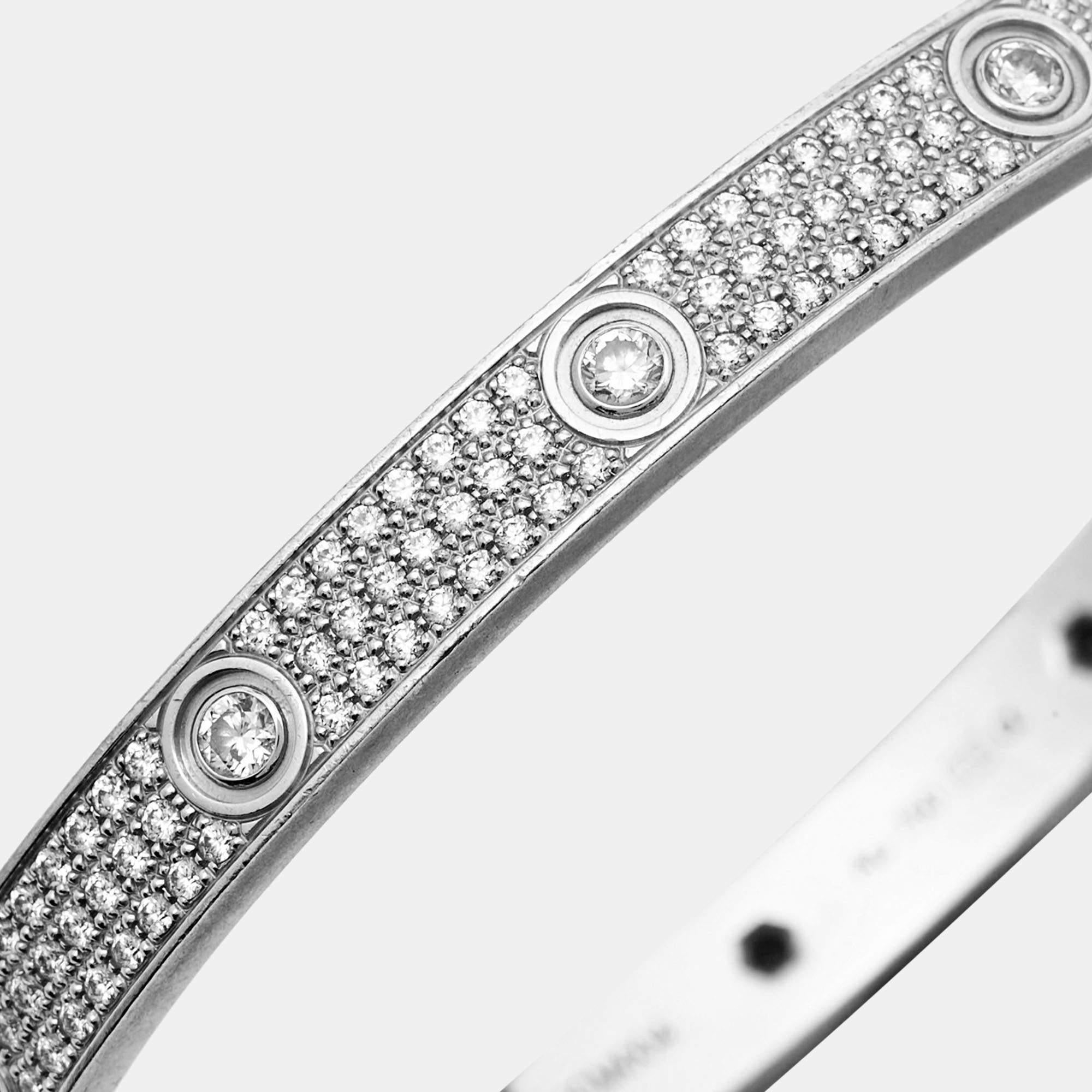 Cartier Love Diamond Pavé 18k White Gold Bracelet 20 In Fair Condition In Dubai, Al Qouz 2