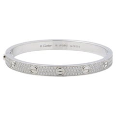 Cartier Love Diamond Pave 18K White Gold Classic Model Size 18 Bangle Bracelet