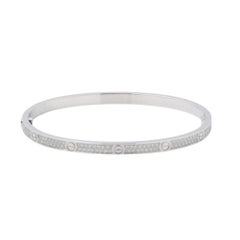 Cartier Love Diamond Pave Thin Small 18K White Gold Size 17 Bangle Bracelet