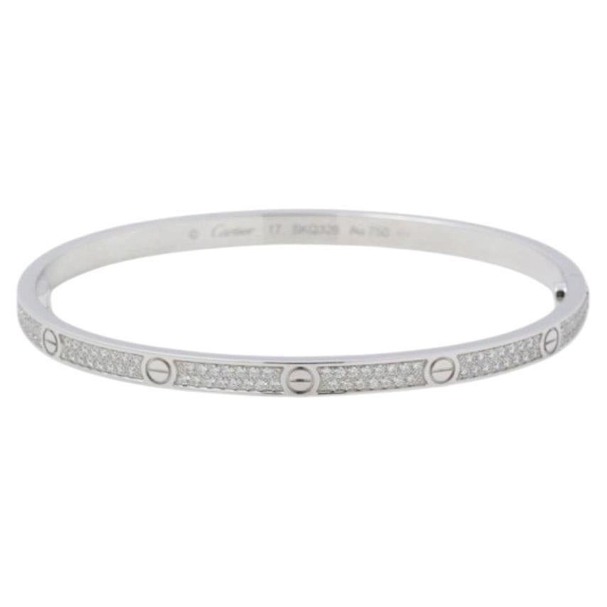 Cartier Love Diamond Pave Thin Small 18K White Gold Size 17 Bangle Bracelet