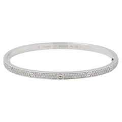 Cartier Love Diamond Pave Thin Small 18K White Gold Size 17 Bangle Bracelet