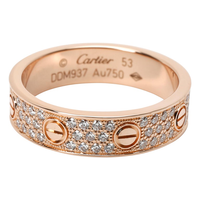 Cartier Love Diamond Pave Wedding Band in 18 Karat Rose Gold For Sale ...