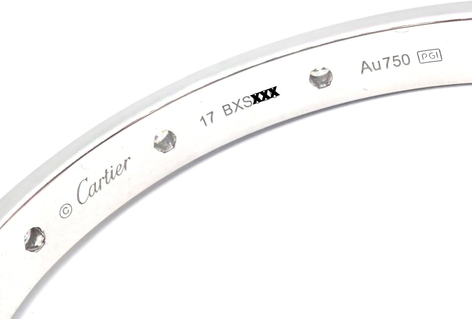 Cartier Love Diamond Pave White Gold Bangle Bracelet Size 17 For Sale 5
