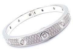 Cartier Love Diamond Pave White Gold Bangle Bracelet Size 17