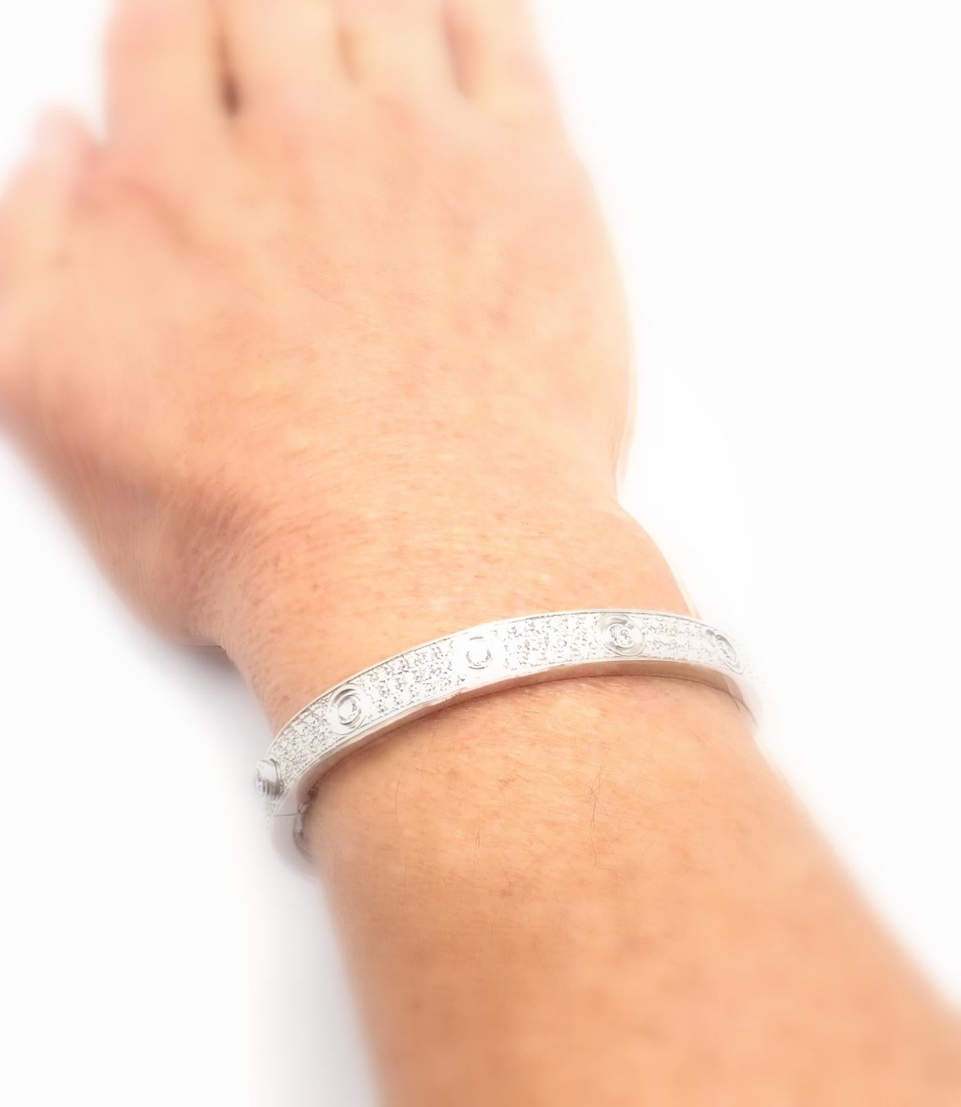 Cartier Love Diamond Pave White Gold Bangle Bracelet Size 17 For Sale 2