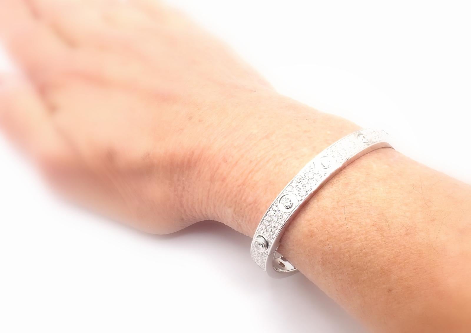 Cartier Love Diamond Pave White Gold Bangle Bracelet Size 17 For Sale 3
