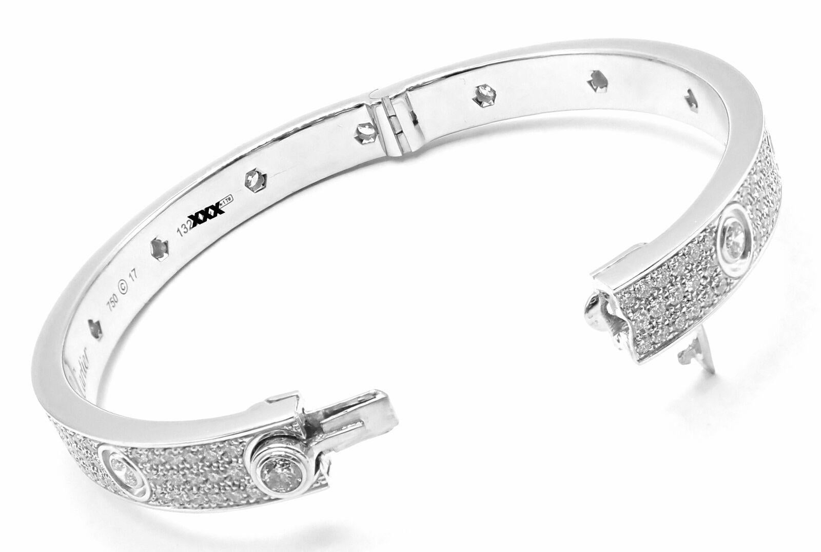 Cartier Love Diamond Pave White Gold Bangle Bracelet Size 17 1