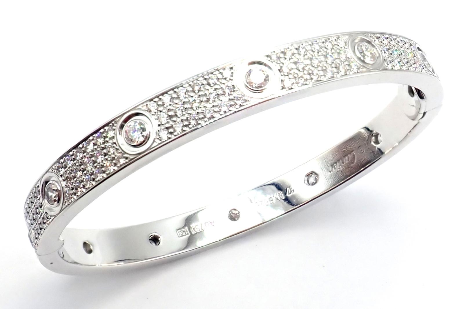 Cartier Love Diamond Pave White Gold Bangle Bracelet Size 17 For Sale 4
