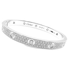 Cartier Love Diamond Pave White Gold Bangle Bracelet Size 17