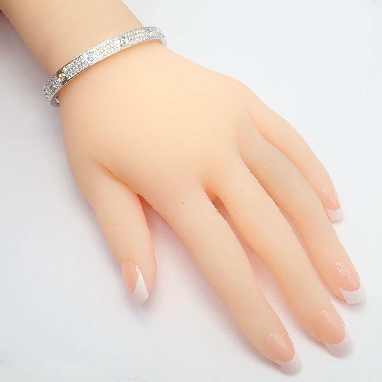 Cartier Love Diamond Pave White Gold Bangle Bracelet Size 18 3
