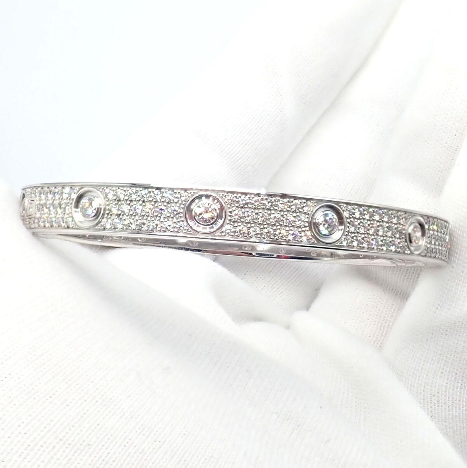 Cartier Love Diamond Pave White Gold Bangle Bracelet Size 18 5