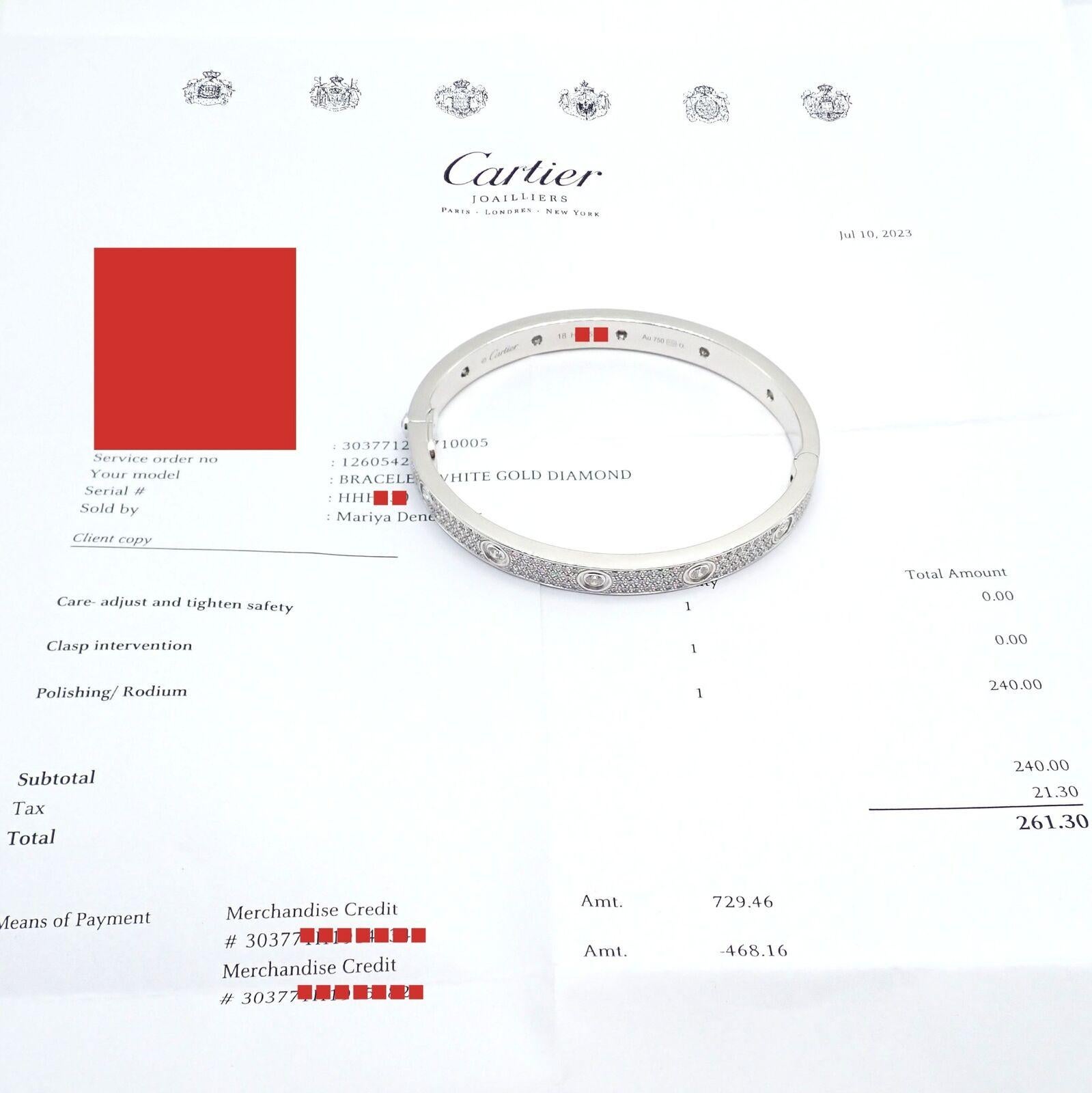 Cartier Love Diamond Pave White Gold Bangle Bracelet Size 18 In Excellent Condition In Holland, PA