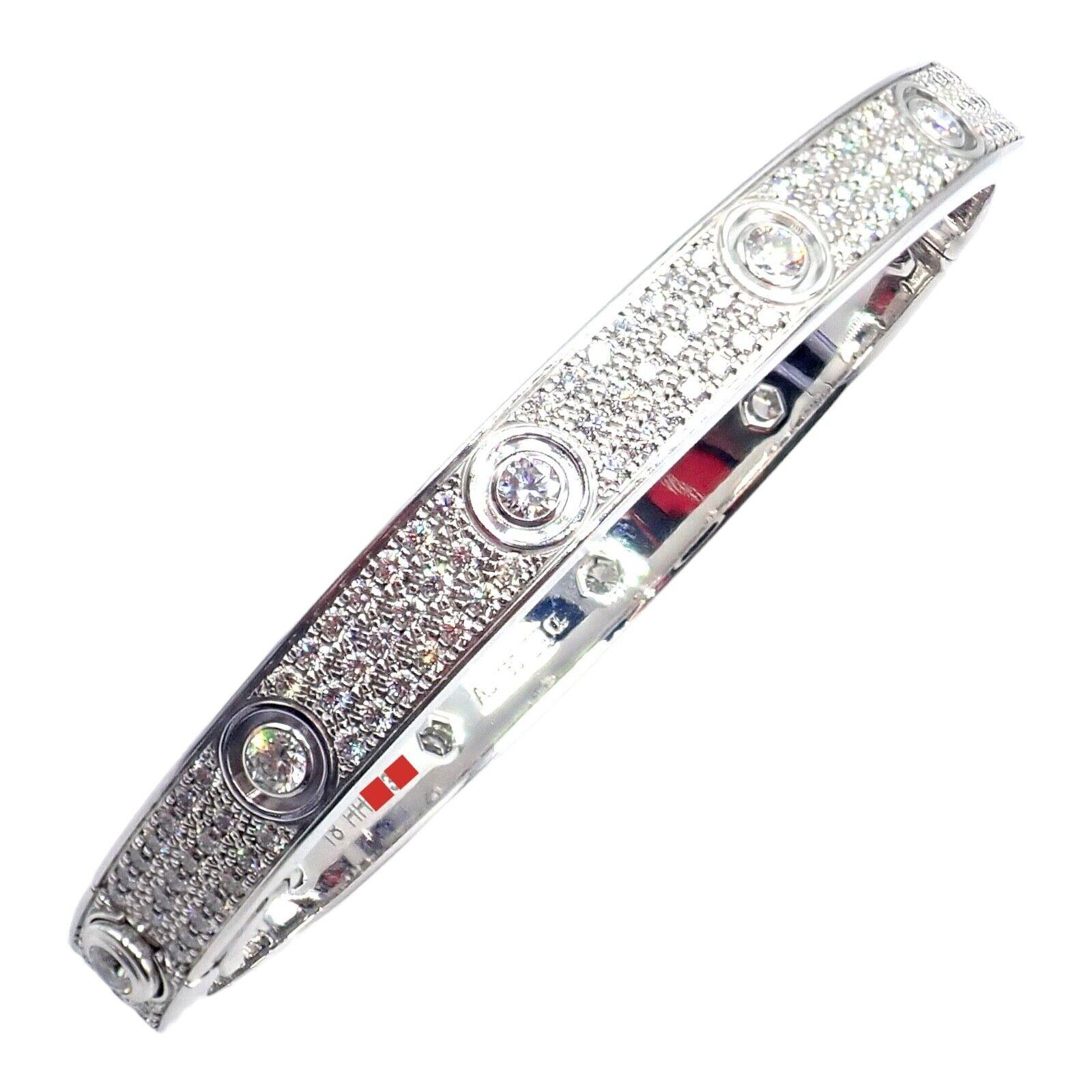Cartier Love Diamond Pave White Gold Bangle Bracelet Size 18 1