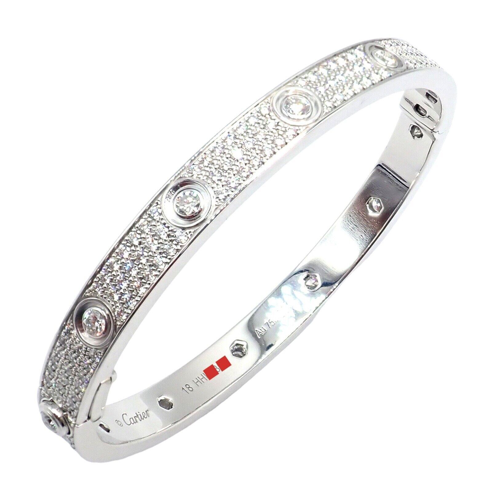 Cartier Love Diamond Pave White Gold Bangle Bracelet Size 18 1