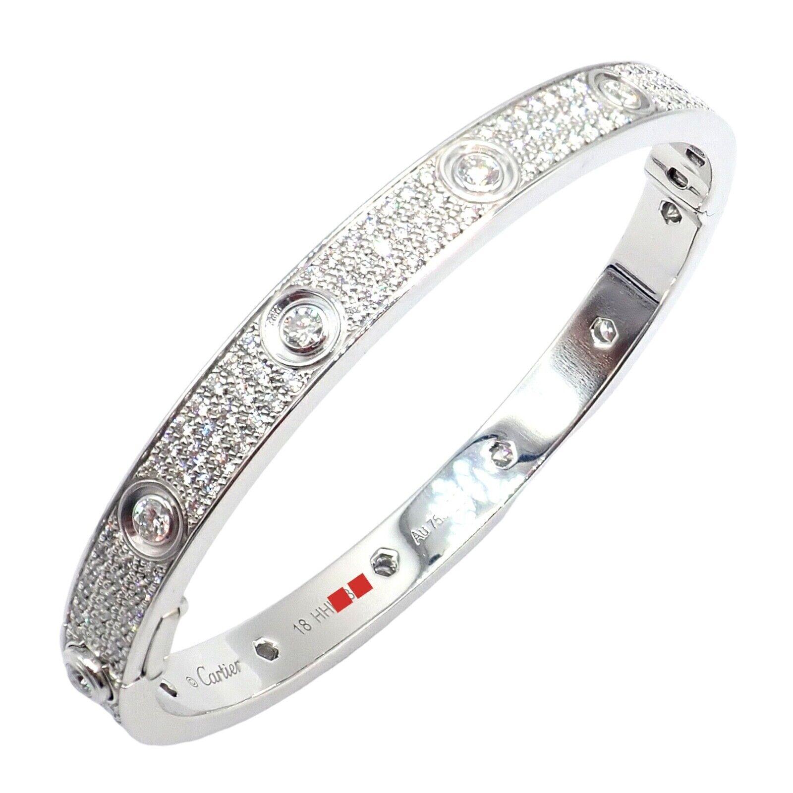 Cartier Love Diamond Pave White Gold Bangle Bracelet Size 18 2