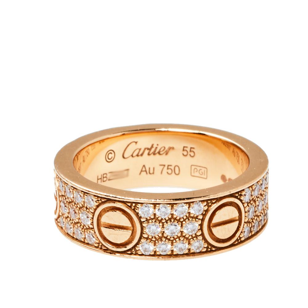 For a love that is special, only the most precious of rings will do. We have here a worthy creation from the iconic Cartier Love collection. The ring is sculpted in 18k rose gold and joining the famous screw motifs are carefully-set diamonds that