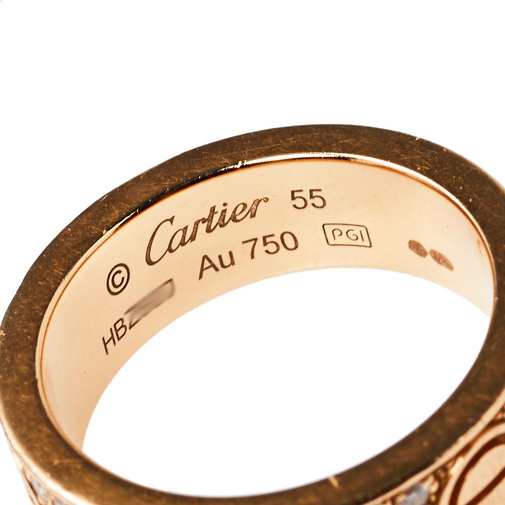 Cartier Love Diamond Paved 18K Rose Gold Ring Size 55 1