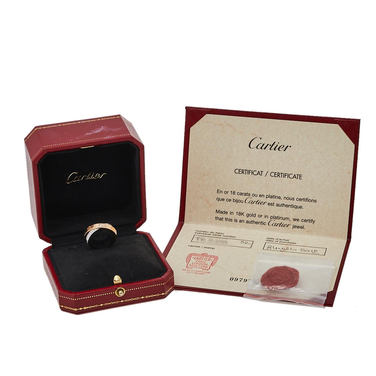 Cartier Love Diamond Paved 18K Two Tone Gold Ring Size 52 In Good Condition In Dubai, Al Qouz 2
