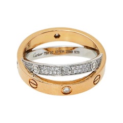 Cartier Love Diamond Paved 18K Two Tone Gold Ring Size 52
