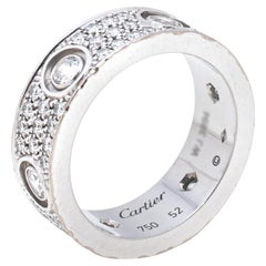 Cartier Love Diamond Paved 18K White Gold Band Ring Size 52