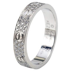 Cartier Love Diamond Paved 18k White Gold Band Ring Size 52