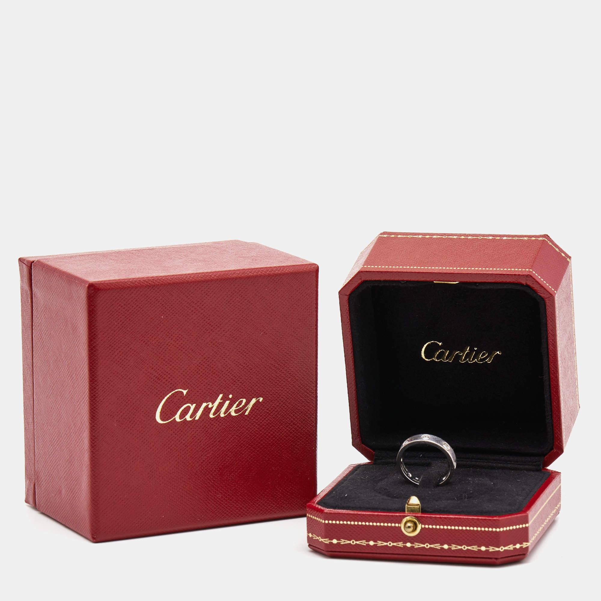 Cartier Love Diamond Paved 18k White Gold Band Ring Size 53 For Sale 2