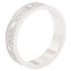 Cartier Love Diamond Pavéd 18k White Gold Band Ring Size 55