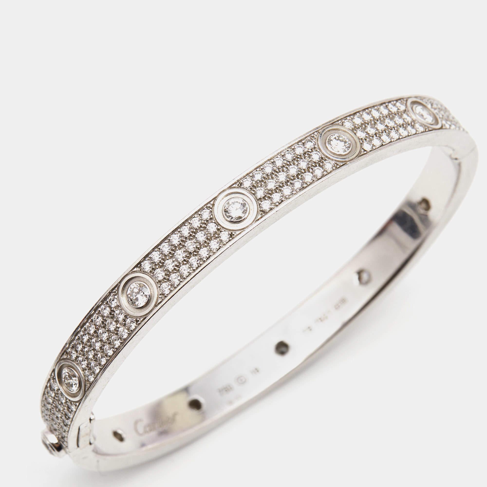 Women's Cartier Love Diamond Paved 18k White Gold Bracelet 18