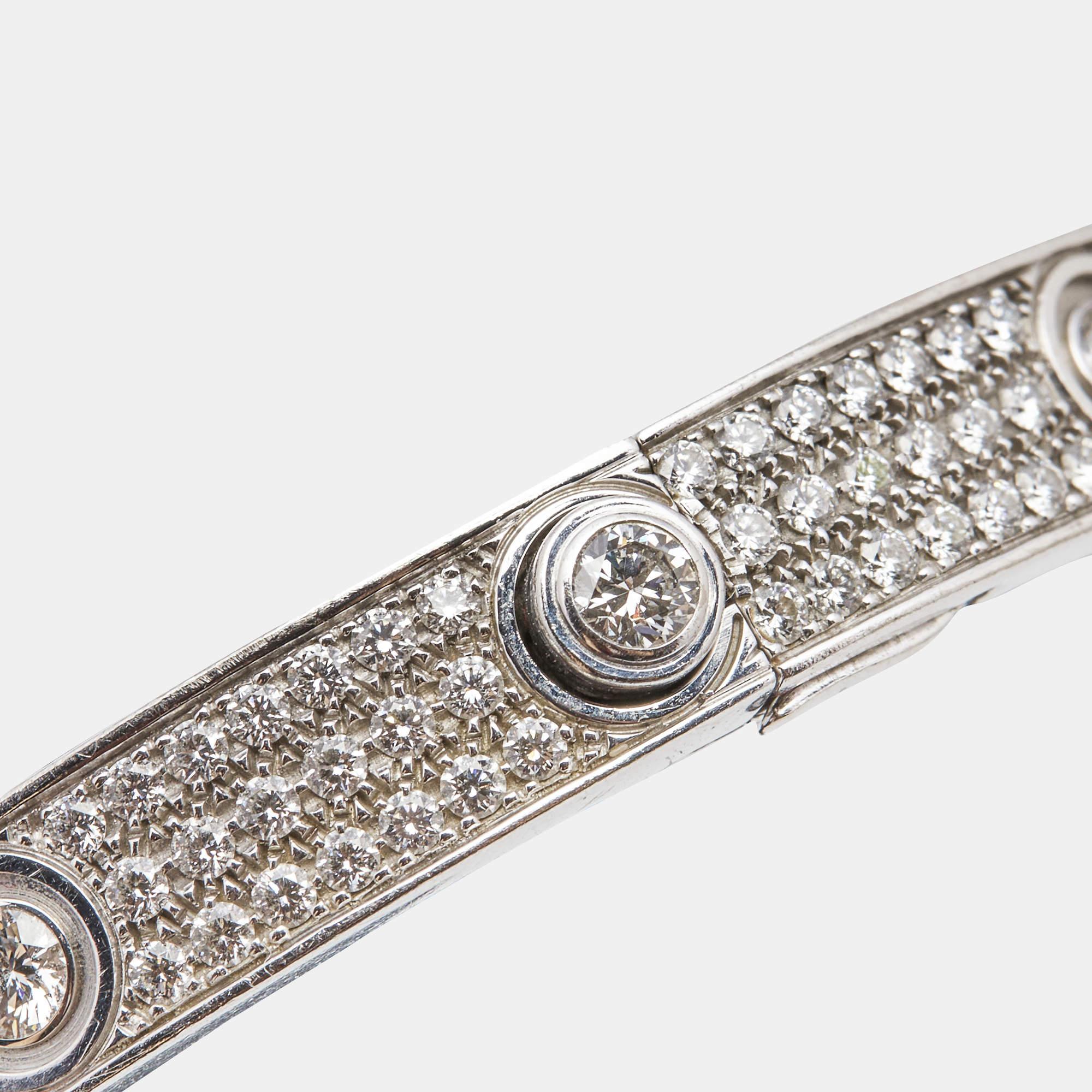 Cartier Love Diamond Paved 18k White Gold Bracelet 18 1
