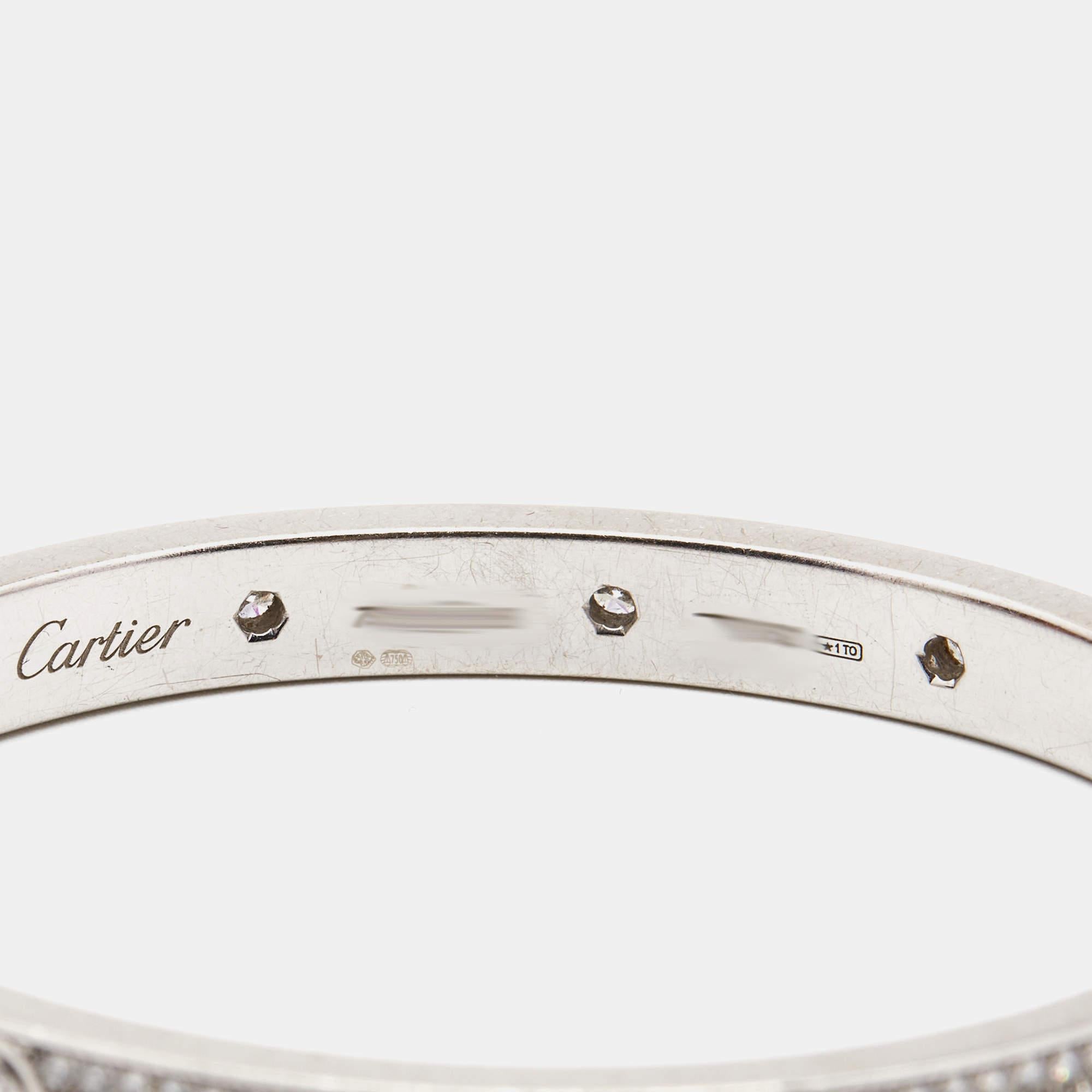 Cartier Love Diamond Paved 18k White Gold Bracelet 18 3