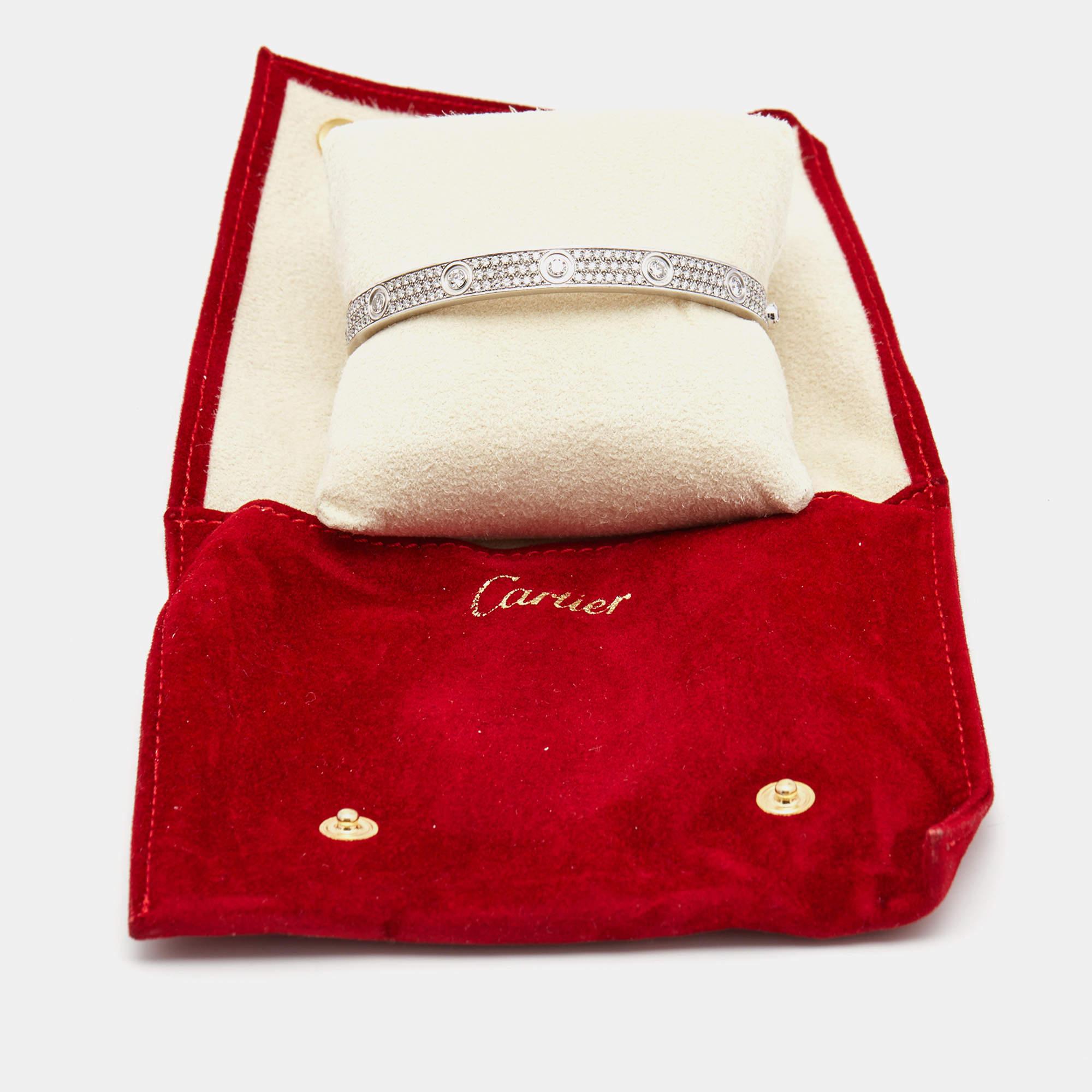 Cartier Love Diamond Paved 18k White Gold Bracelet 18 4